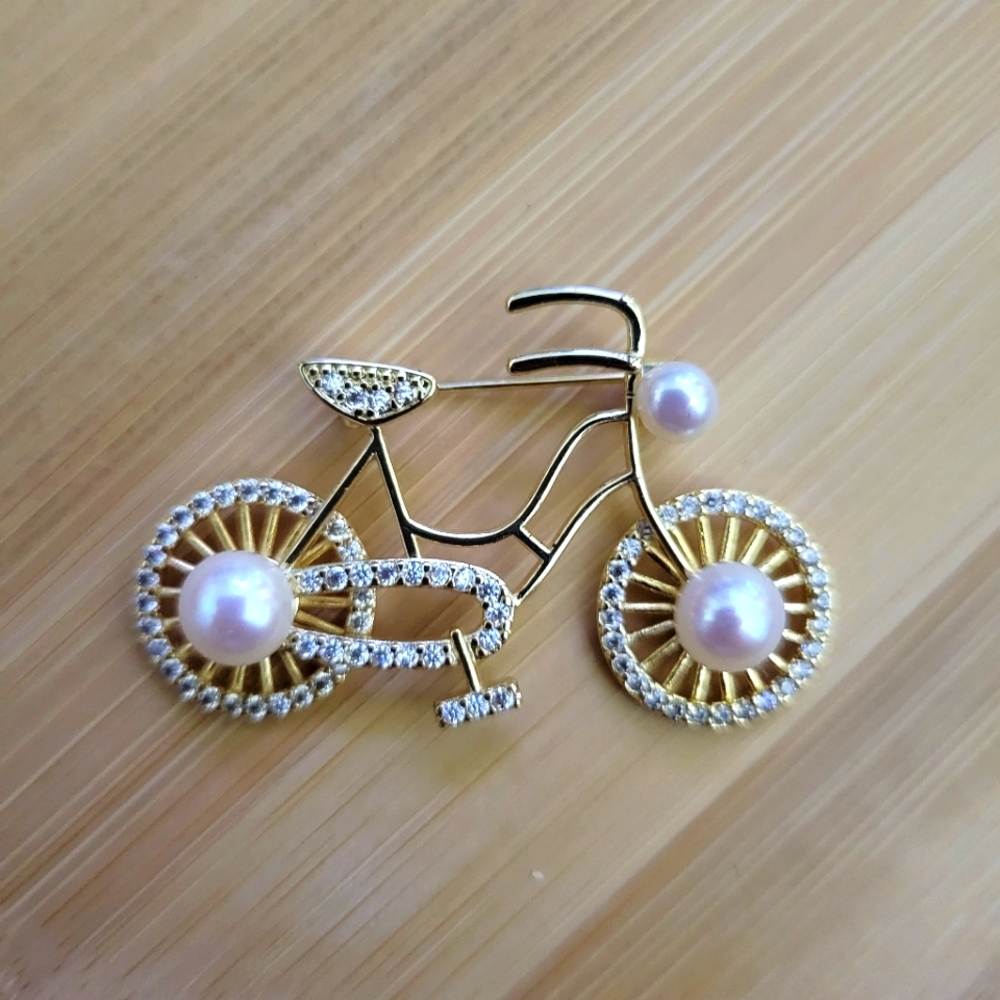 Bike Pearl Brooch